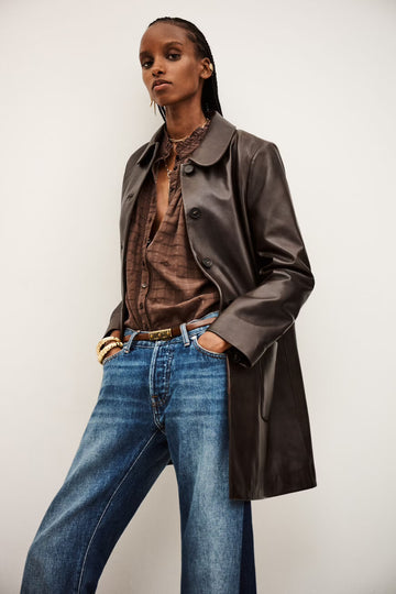 Madi 3/4 Brown Leather Coat