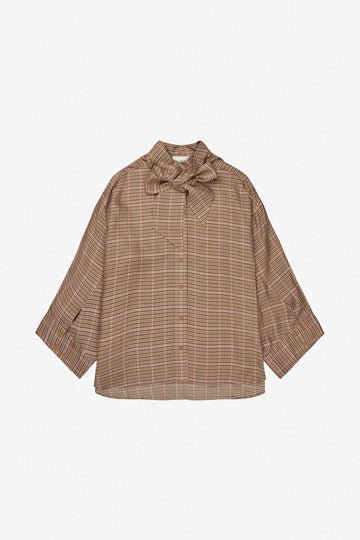 Lusty Mocca Checked Oversized Silk Shirt