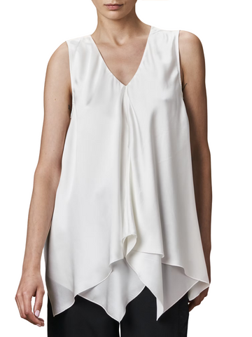 For Instance sleeveless silk ivory top with handkerchief hem from High Couture at Jessimara.com