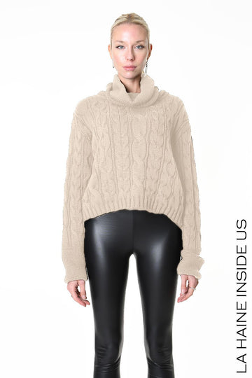Sand Cable Knit Rollneck Sweater