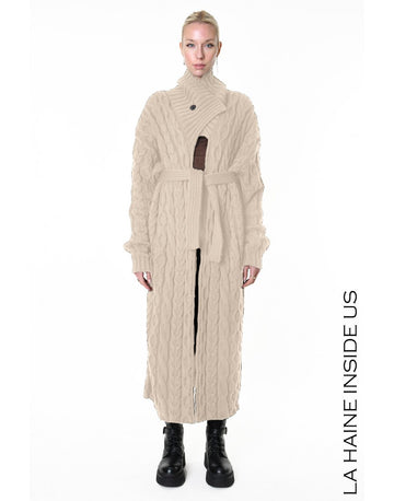 Cable Knit Sand Long Coat Cardigan