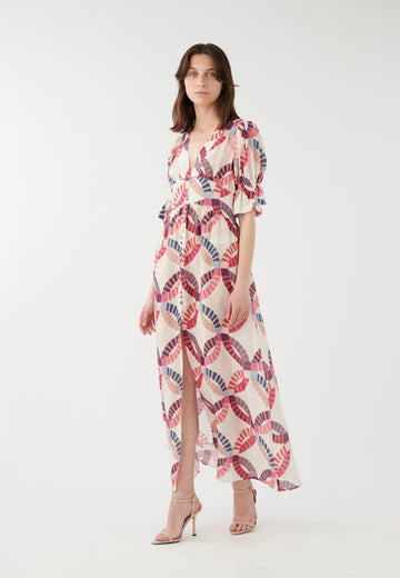 Aislinn V neck LInen Dress in EL Sol Print