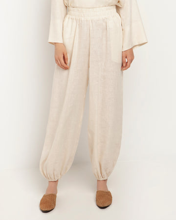 Beige Cargo Linen Trousers