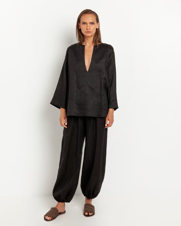 Black Cargo Linen Trousers