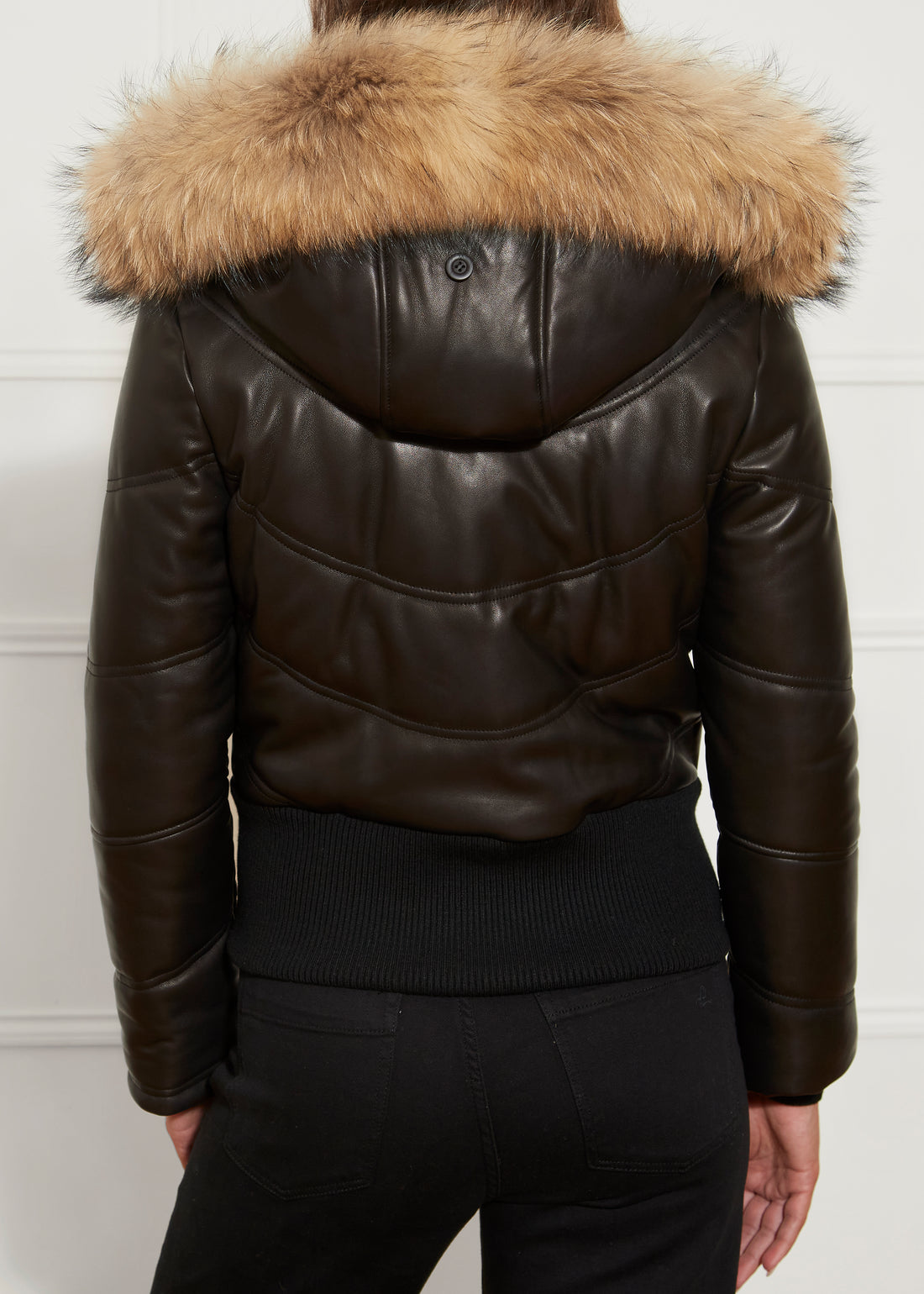 Black Leather Bomber With Fur Trim