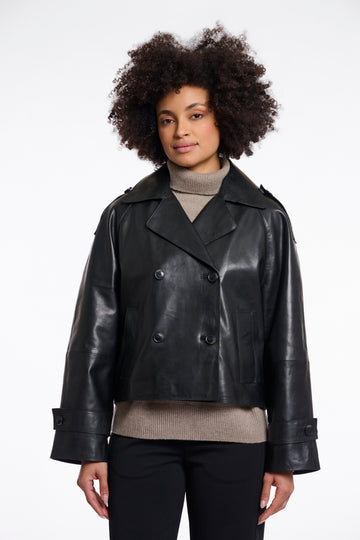 Lotte double breasted leather jacket in Black