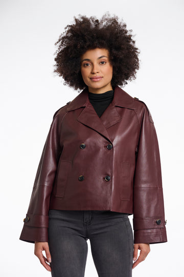 Lotte double breasted leather jacket in Chocolate Bean