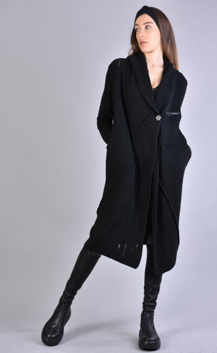 3 4 Length Wool Blend Cardigan Black