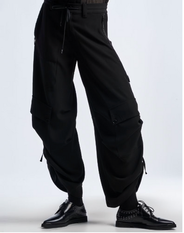 Outgoing Parachute Pants Black Tech Matte Satin