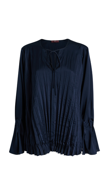 On Top Pleated Stretch Satin Blouse