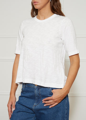 Shrunken White Round Neck Short Sleeve T Shirt