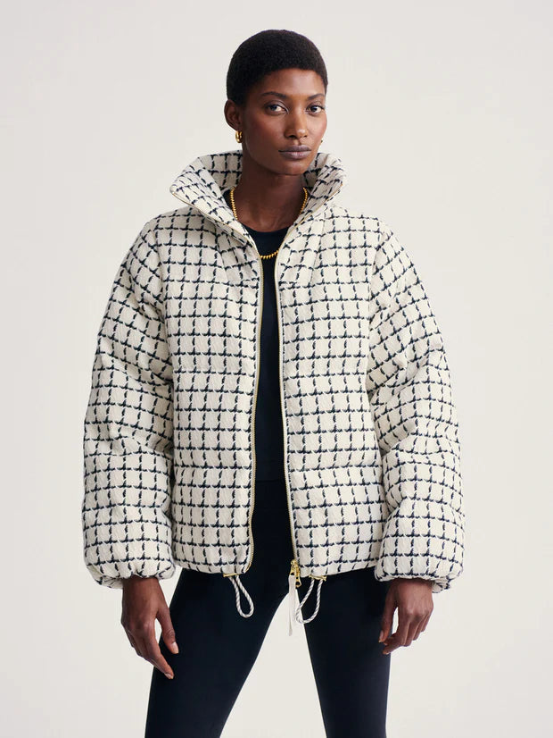Grey check puffer jacket clearance