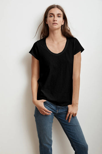 Katie Black Short Sleeve Scoop Neck Tee