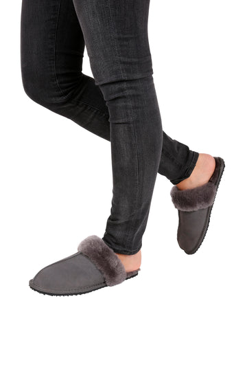 Dark Grey Thin Sheepskin Slipper - Jessimara