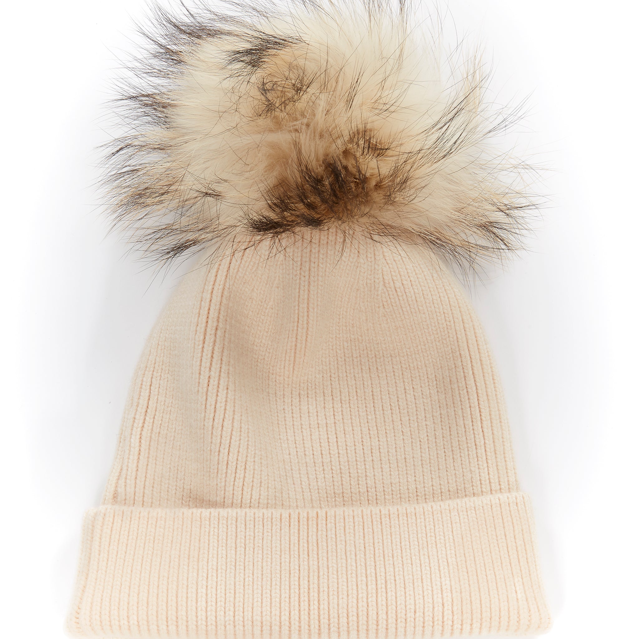 Fur5Eight Beige Premium Wool Blend Fur Pom Hat