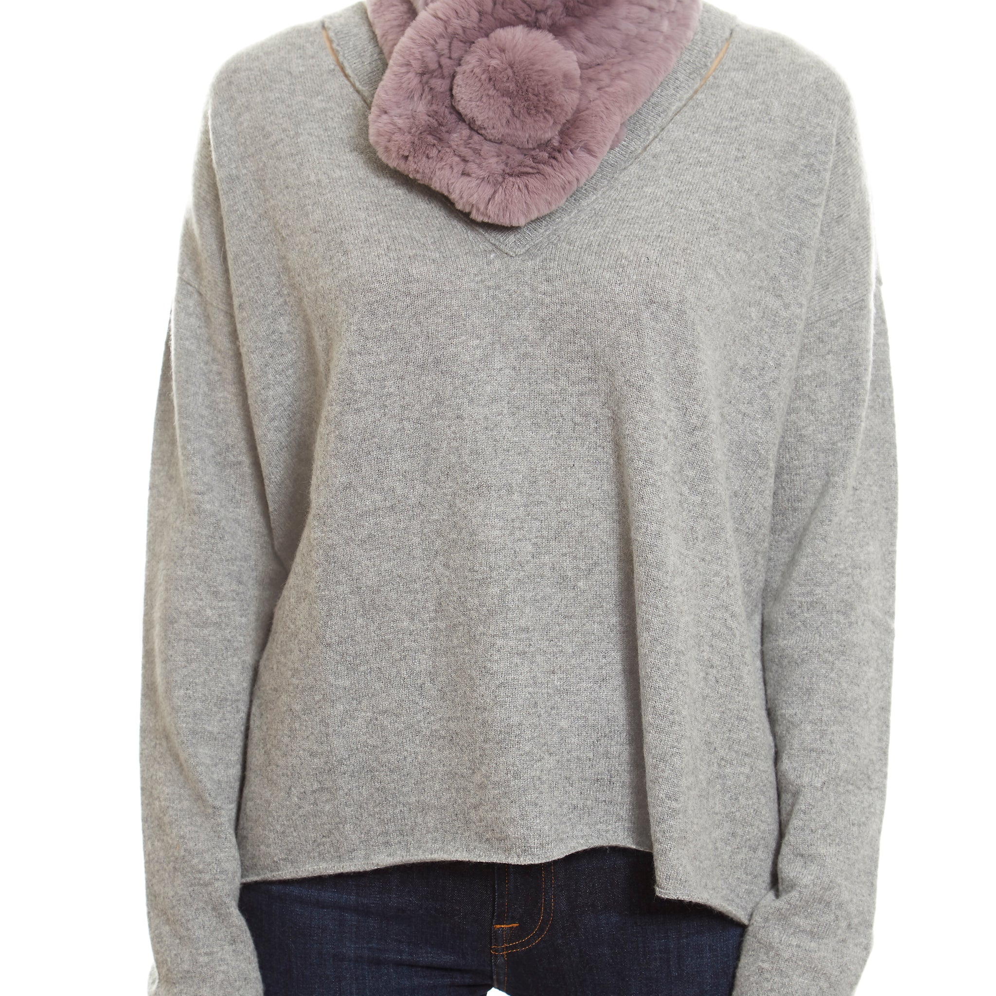 Lilac Bobble Knitted Rabbit Luxury Fur Scarf - Jessimara