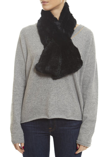 Black Knitted Rex Rabbit 'Loop' Luxury Fur Scarf - Jessimara