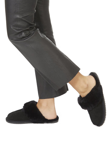 'Classic' Black Thin Sheepskin Slippers - Jessimara