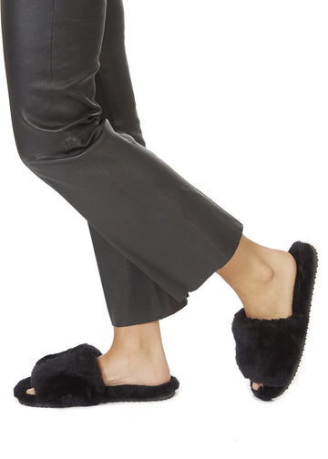 Black Sheepskin Deep Slipper Sliders - Jessimara