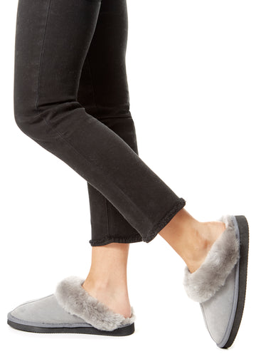 Grey on Grey Luxury Sheepskin Wedge Slippers - Jessimara