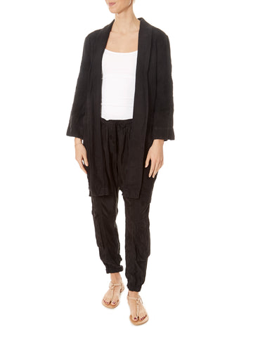 'Sadie' Heavy Black Linen Coat - Jessimara