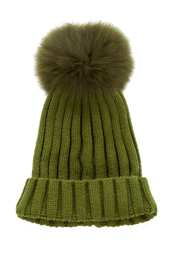 Fur5Eight Khaki Fur Pom Hat