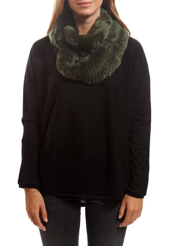 Green Knitted Rabbit Double Snood With Fur Trim - Jessimara