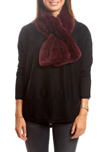 Burgundy Knitted Real Rex Rabbit Fur 'Loop' Scarf - Jessimara