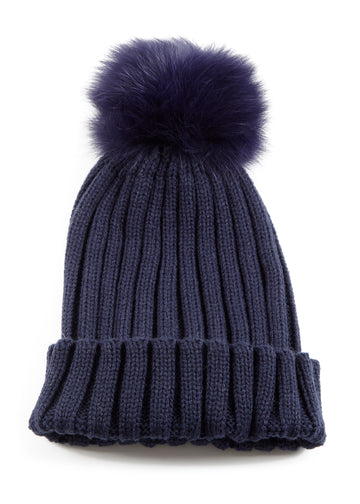 Fur5Eight Navy Fur Pom Hat