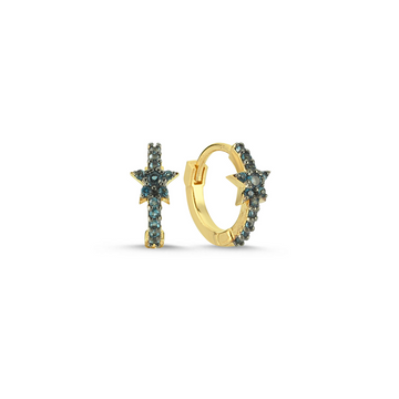 Yellow 14K Gold Stars Blue Topaz Hoop Earrings - Jessimara