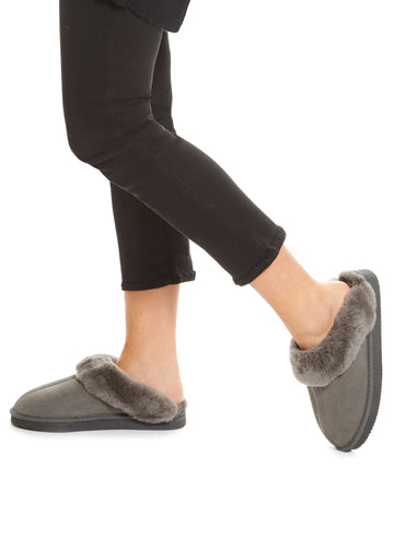 Grey Luxury Sheepskin Wedge Slippers - Jessimara