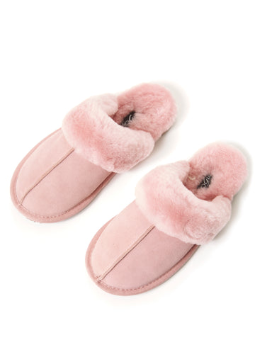 'Classic' Baby Pink Thin Sheepskin Slippers - Jessimara