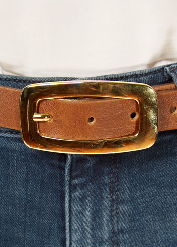 'Lyra' Cogna Brown Belt With Gold Buckle - Jessimara