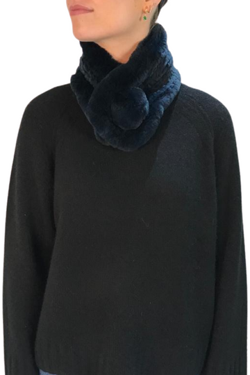 Teal Blue Bobble Knitted Rabbit Luxury Fur Scarf - Jessimara