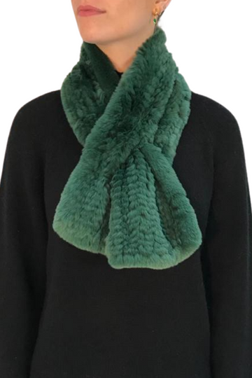 Apple Green Knitted Rex Rabbit 'Loop'  Fur Scarf - Jessimara