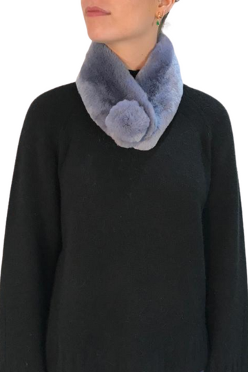 Denim Blue Magnetic Real Rex Rabbit Bobble Scarf - Jessimara