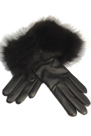 Brown Lambskin Leather 'Gloves With Fur Trim' - Jessimara