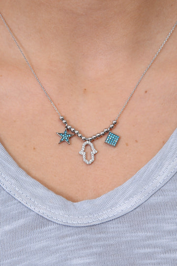 Jessimara Triple 'Star' Square and Hamsa Necklace - Jessimara