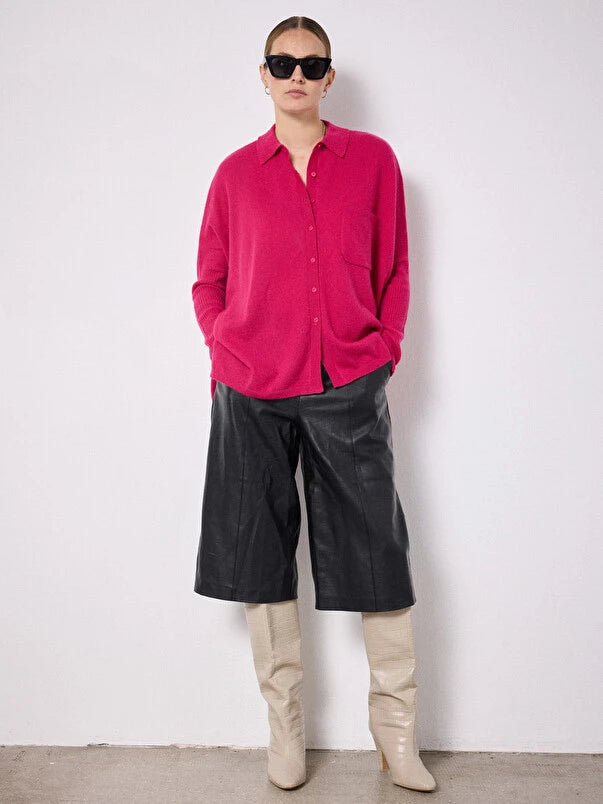 Andrea Hot Pink Cashmere Shirt Poncho Jumper