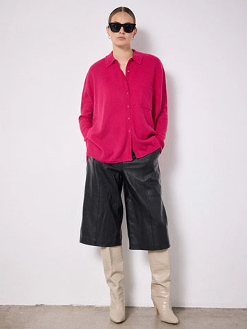 Andrea Hot Pink Cashmere Shirt Poncho Jumper