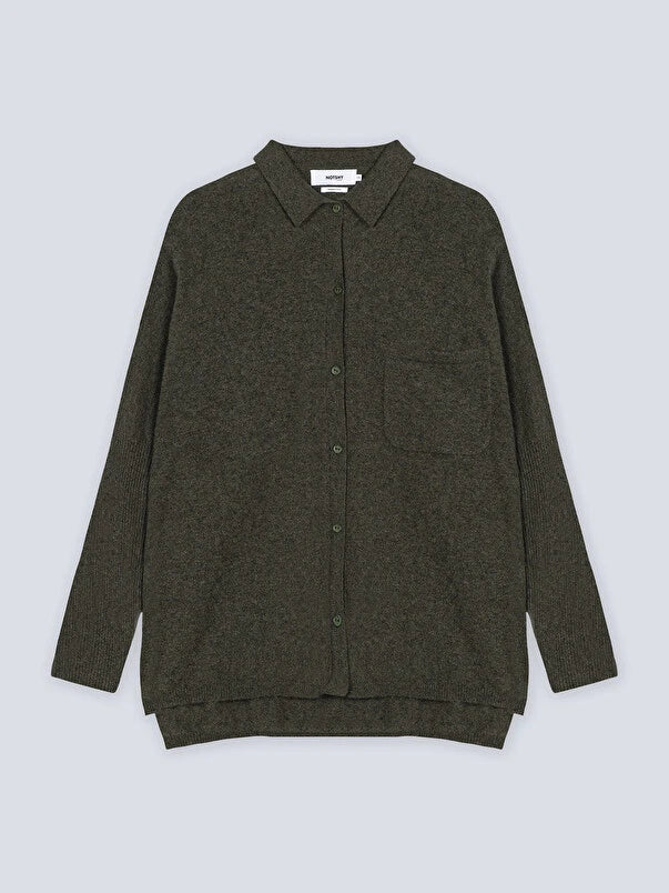 Andrea Khaki Cashmere Shirt Poncho Jumper