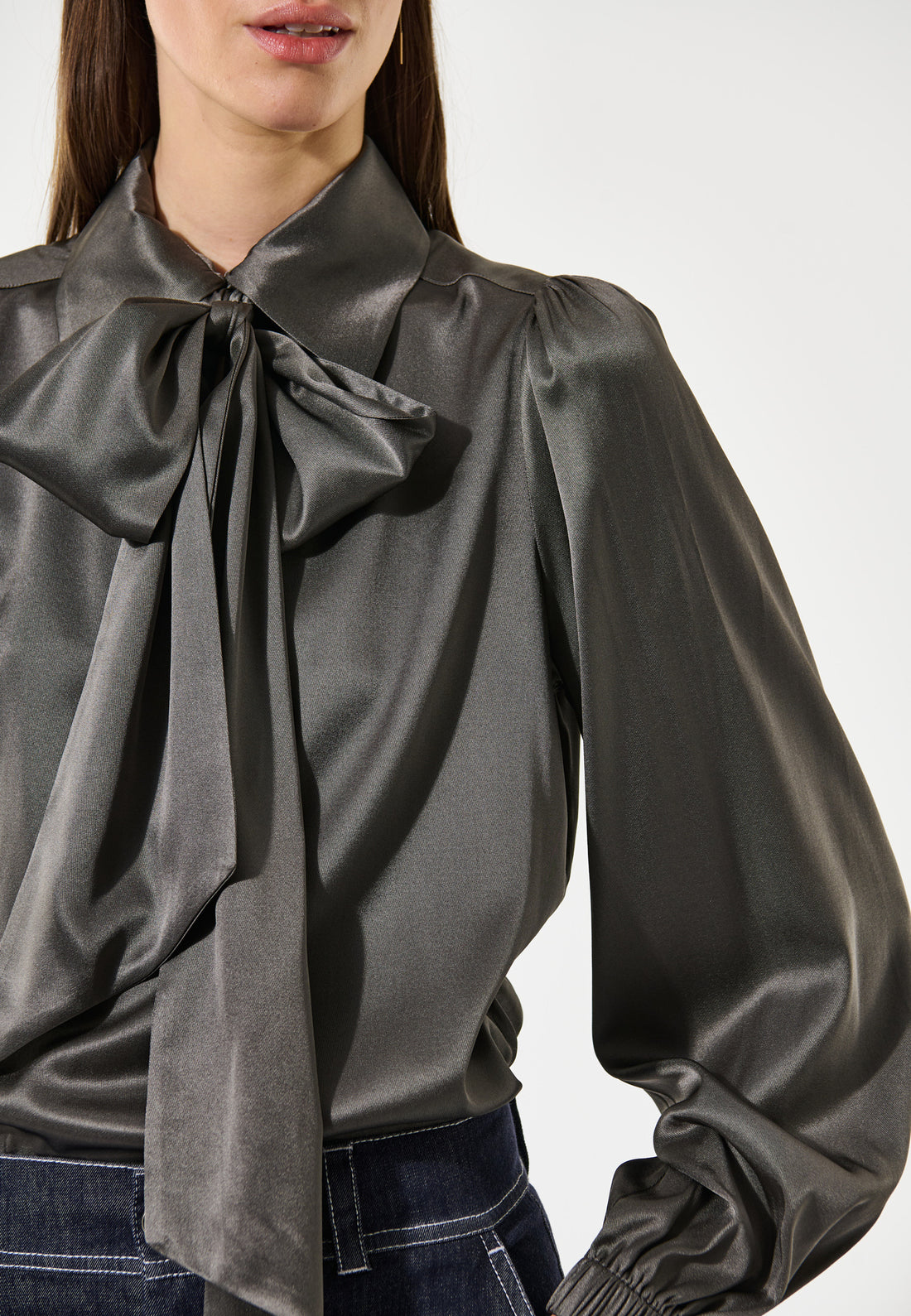 Kikki Anchor Grey Blouse with Bow