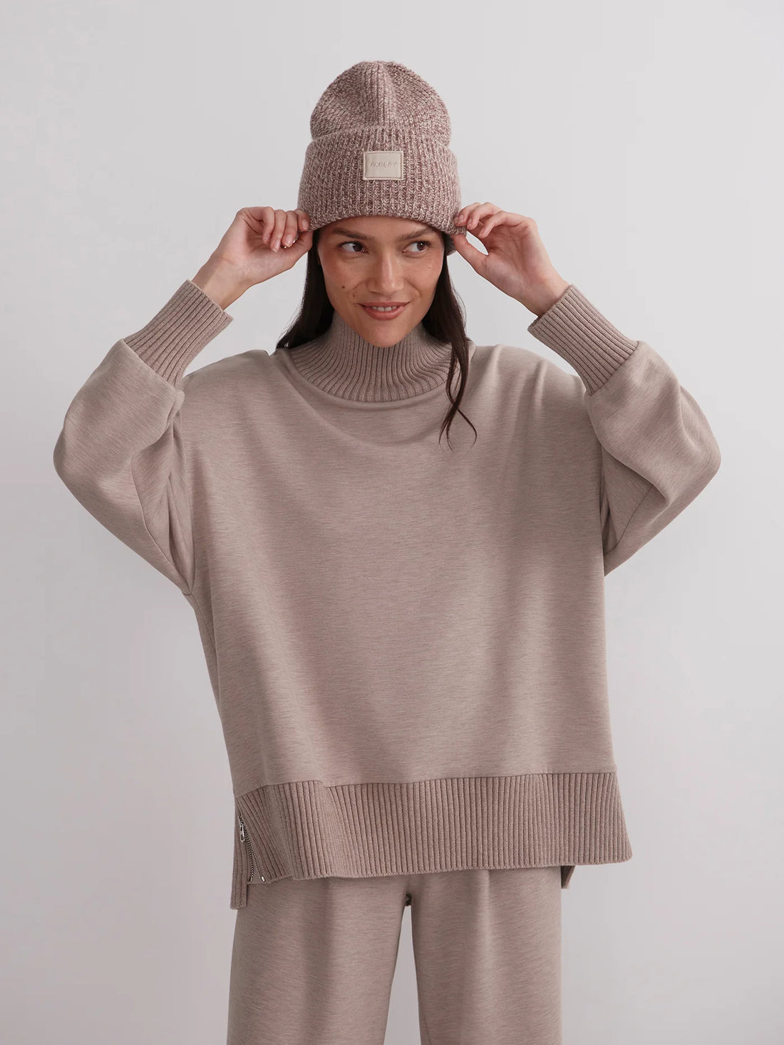 Taupe Marl Barker High-Neck Sweatshirt