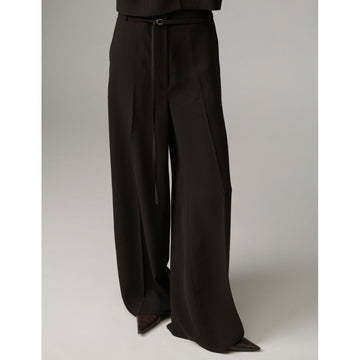 Elina Ganache Brown Wide Trousers With Belt