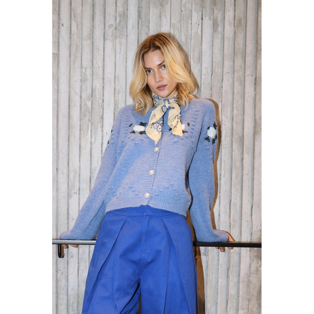 Gracelynn Blue Melange Knit Cardigan