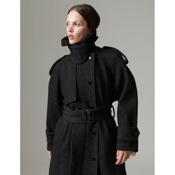 Capthin Grey Twill Trench Coat