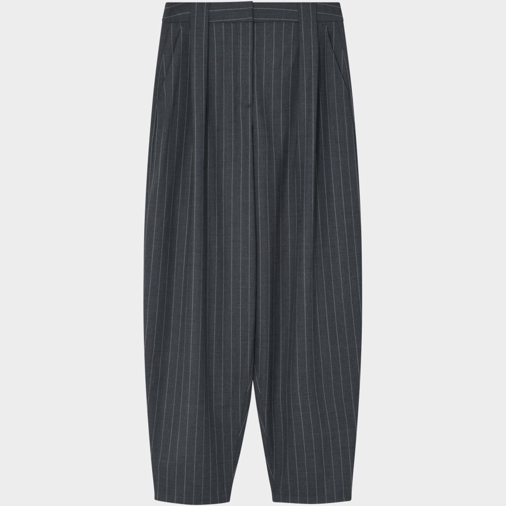 Hedi Grey Pinstripe Barrel Trousers