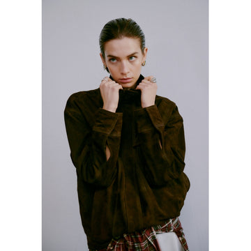 Maluma Java Suede Funnel Neck Jacket