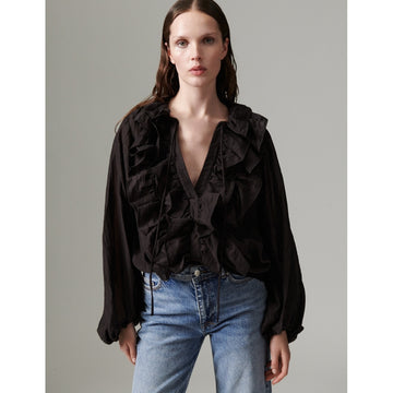 Frey Ganache Brown Ruffled Shirt