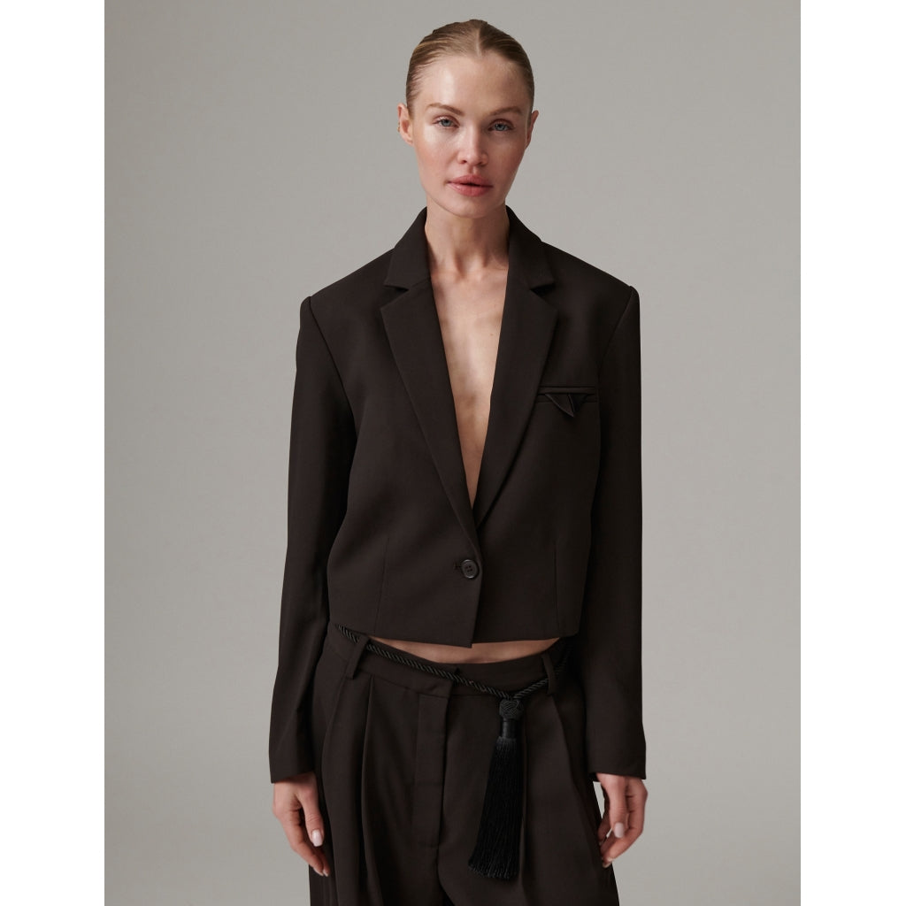 Edie Ganache Cropped Brown Blazer